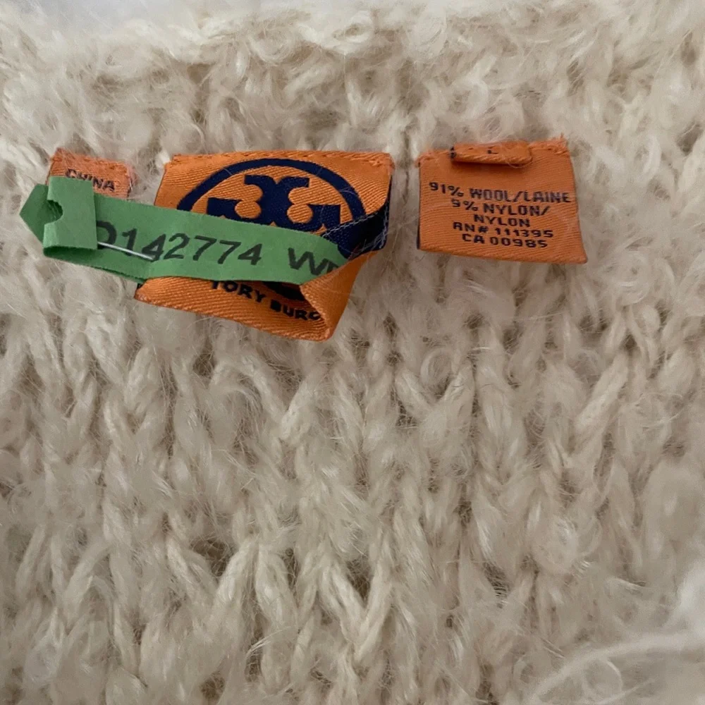 Tory Burch Cream Loop Knit Faux-Shearling Vest
